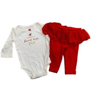 6 Months Carter’s Baby Girl Christmas Tutu Pants Outfit with Long Sleeves set